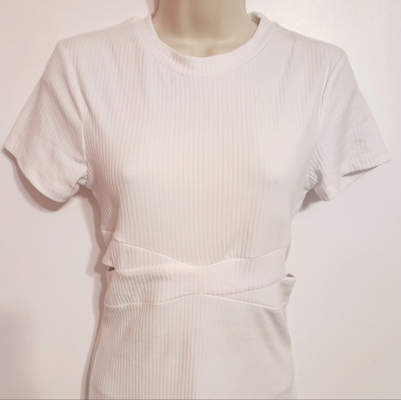 Streetwear Society White Ribbed Knit Cut Out Bodycon Dress Medium - Picture 3 of 11
